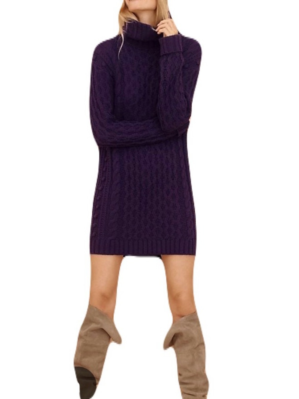Anthropologie Purple Cable-Knit Turtleneck Sweater Dress